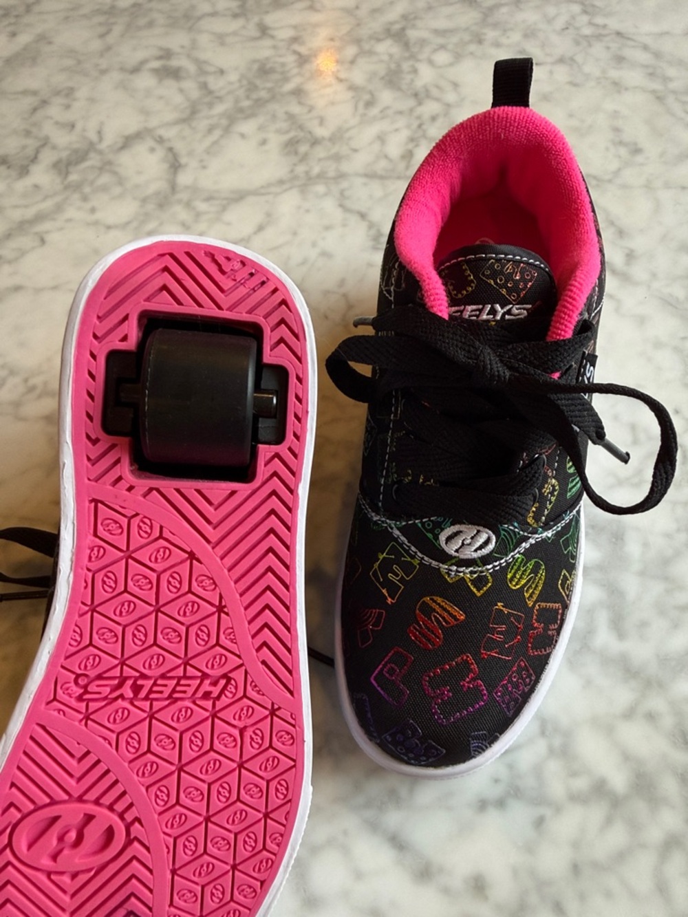 Heelys Kids Black Sneakers with Pink Lining and Pink Sole